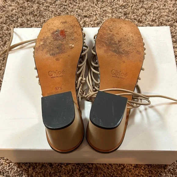 Chloe Ricky block heeled Strappy Sandals 7.5 Medium Pink / Taupe. EUC. - Picture 5 of 7